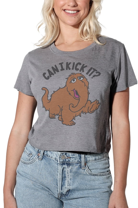 Snuffleupagus Kick It Women's Crop Top T-Shirt, Athletic Heather, Medium
