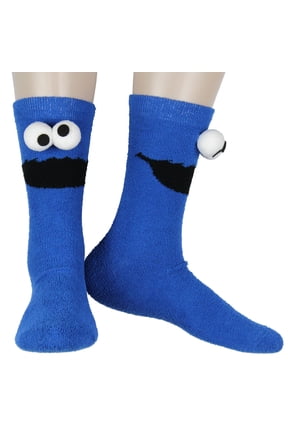 Sesame Street Socks 3D Eyes Cookie Monster Adult Chenille Fuzzy Plush Crew Socks For Men Women 1 Pair