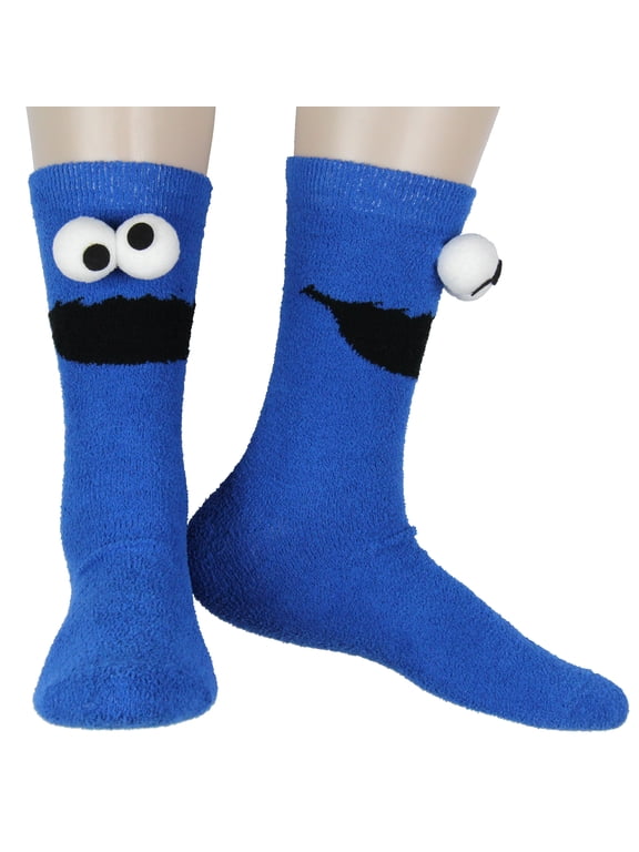 Socks 3D Eyes Cookie Monster Adult Chenille Fuzzy Plush Crew Socks For Men Women 1 Pair