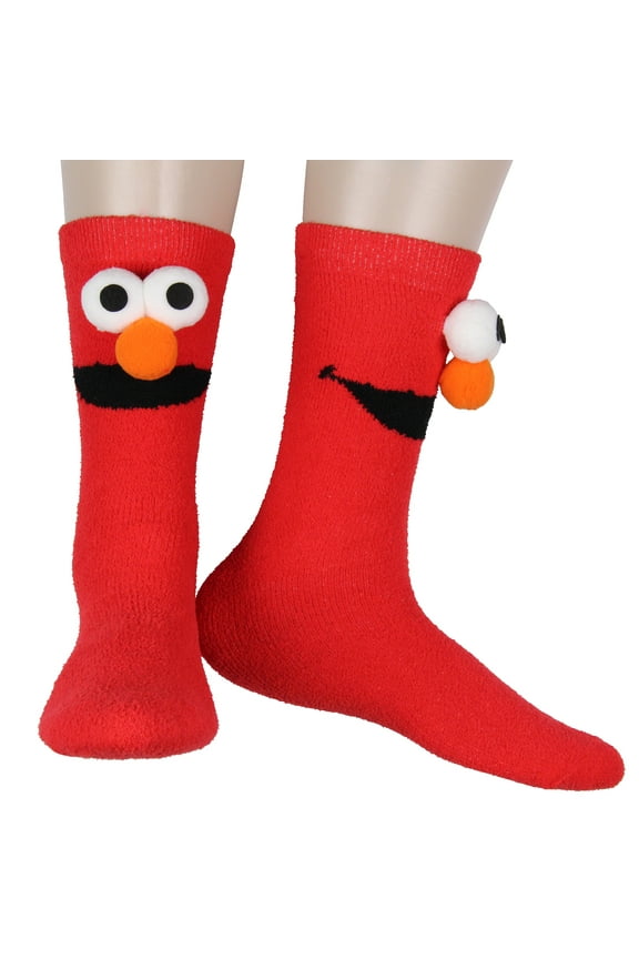 Sesame Street Socks 3D Eyes Elmo Adult Chenille Fuzzy Plush Crew Socks For Men Women 1 Pair