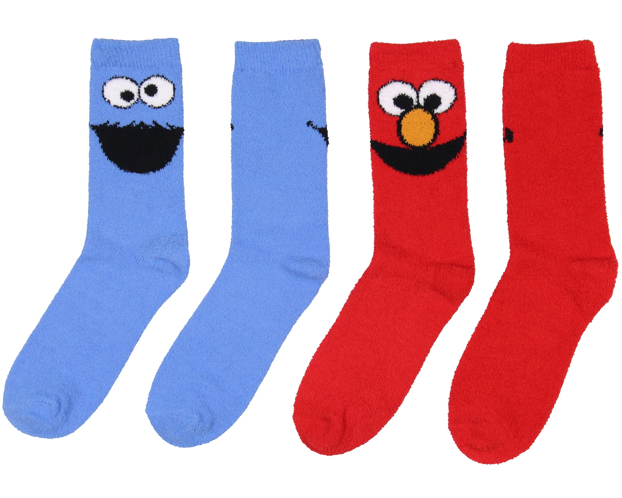 Sesame Street Socks Cookie Monster And Elmo Adult Fuzzy Plush Crew