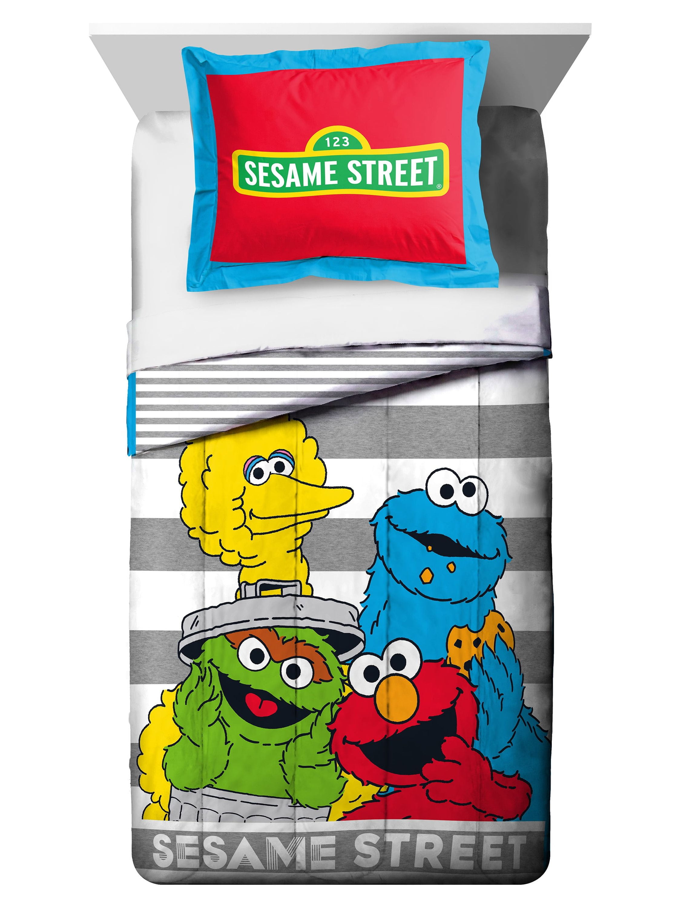 Sesame Street Stripes Kids 2-Piece Twin/Full Reversible Comforter and ...