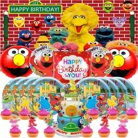 Sesame Street Tableware Cake Toppers Balloons Backdrop Banner Supplies Party Decor Plates Decorations