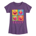 thumbnail image 1 of Sesame Street - Telly Grid - Girls Fitted Short Sleeve Graphic T-Shirt, 1 of 4