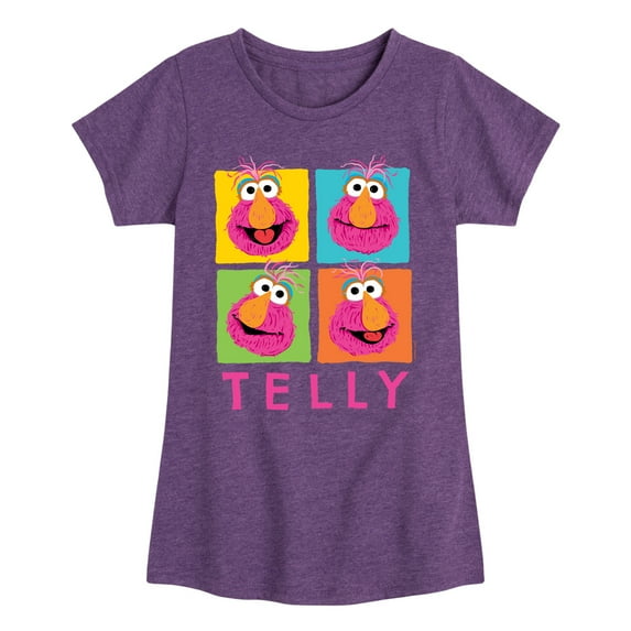 Sesame Street - Telly Grid - Girls Fitted Short Sleeve Graphic T-Shirt