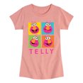 thumbnail image 1 of Sesame Street - Telly Grid - Girls Fitted Short Sleeve Graphic T-Shirt, 1 of 4