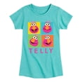 thumbnail image 1 of Sesame Street - Telly Grid - Girls Fitted Short Sleeve Graphic T-Shirt, 1 of 4