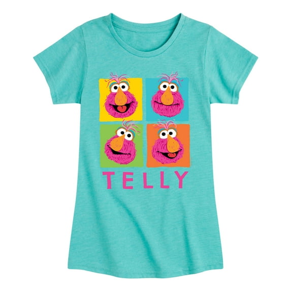 Sesame Street - Telly Grid - Girls Fitted Short Sleeve Graphic T-Shirt