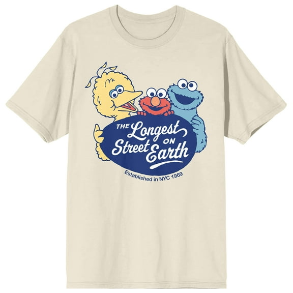 Sesame Street The Longest Street On Earth Adult Sand Crew Neck Short Sleeve T-shirt-XL