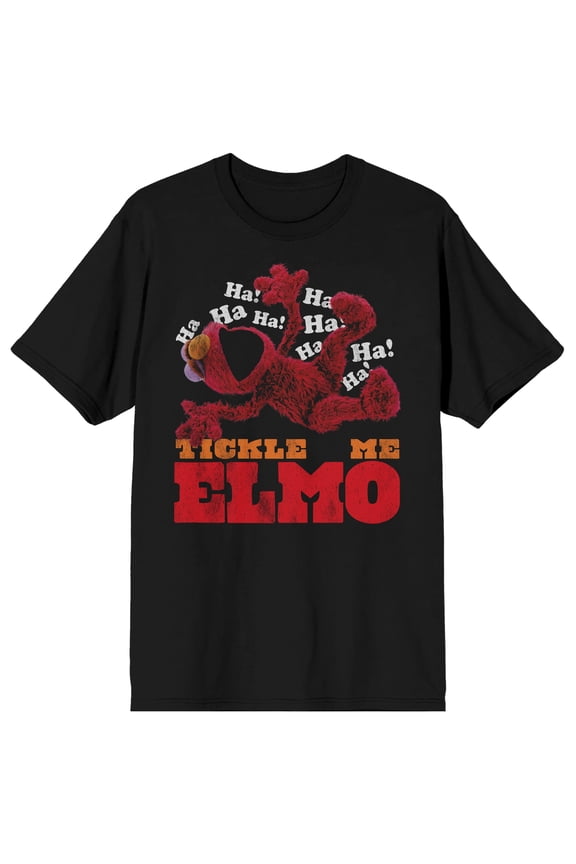 Sesame Street Tickle Me Elmo Adult Black Crew Neck Short Sleeve T-shirt-XXL