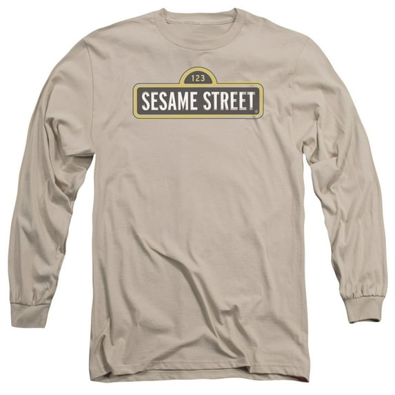 Sesame Street Tilted Logo Long Sleeve Adult 18/1 T-Shirt Sand