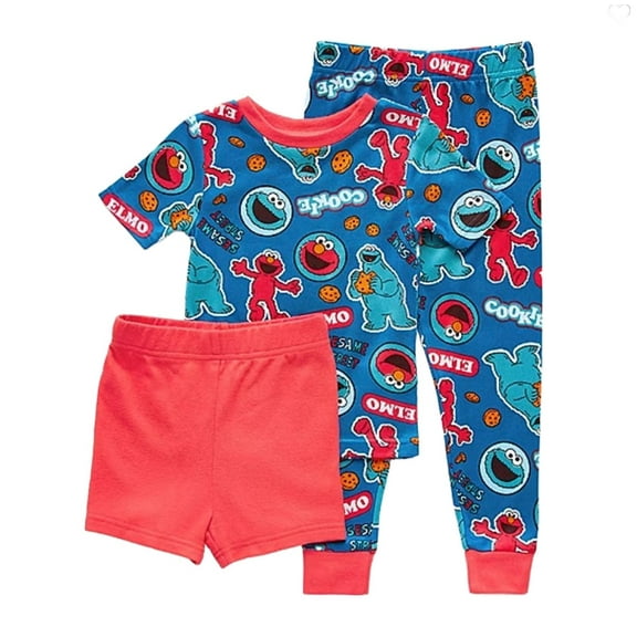 Sesame Street Toddler Boy's Elmo and Cookie Monster 3-Piece Pajama Set, Size 3T