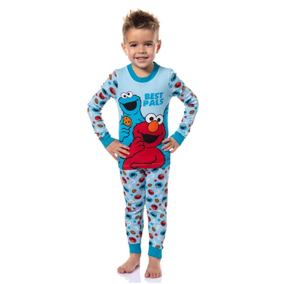 Sesame Street Toddler Boys' Cookie Monster Elmo Best Pals 2 Piece Long Sleeve Pajama Set
