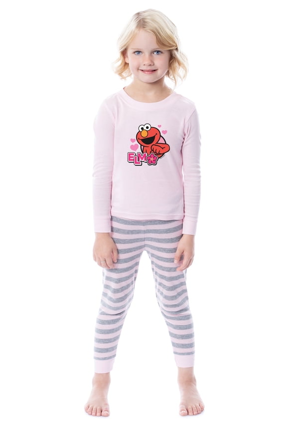 Sesame Street Toddler Girls' Elmo Flower 2 Piece Long Sleeve Pajama Set