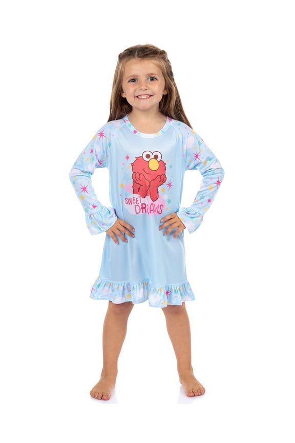 Sesame Street Toddler Girls Elmo Pajama Sweet Dreams Long Sleeve Raglan Ruffle Night Gown
