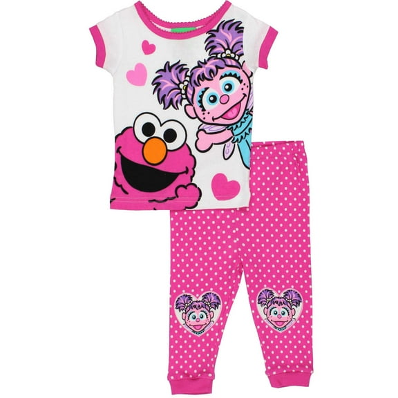 Sesame Street Elmo and Abby Cadabby Toddler Girls Cotton Pajamas Set 2T, Elmo Abby Pink