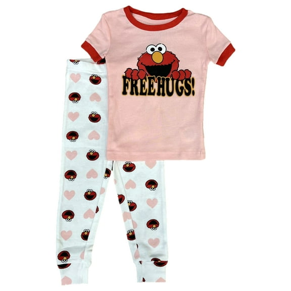 Sesame Street Toddler Girls Pink Cotton Free Hugs Elmo Pajamas Sleep Set 4T