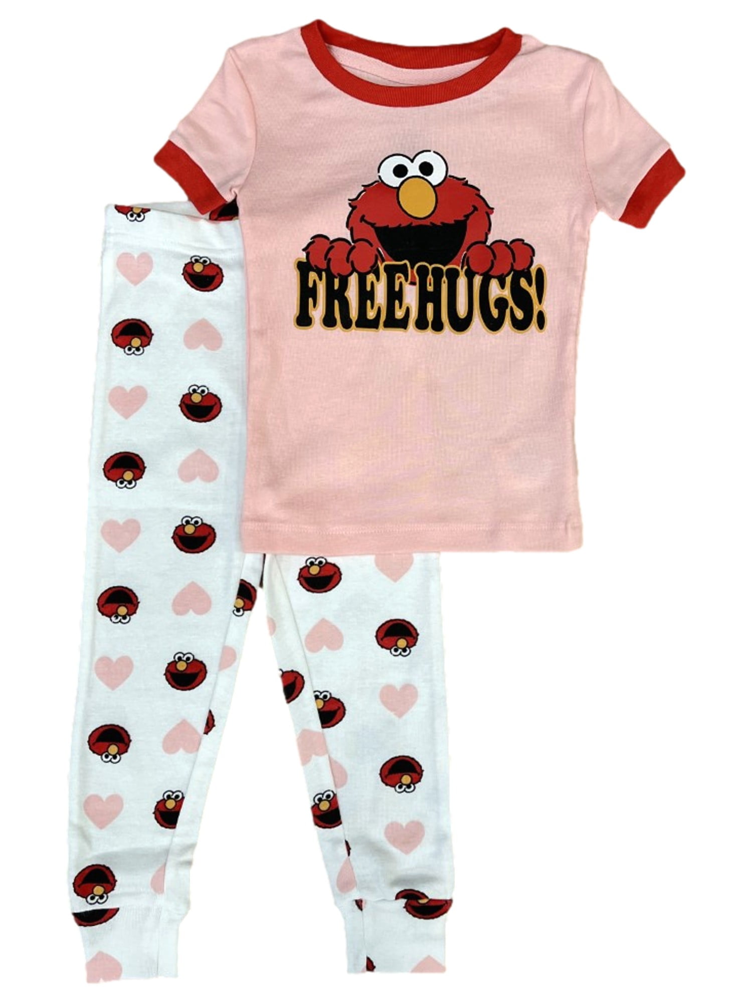 Sesame Street Brandclub Sesame Street Toddler Girls Pink Cotton Free Hugs Elmo Pajamas Sleep Set 5T