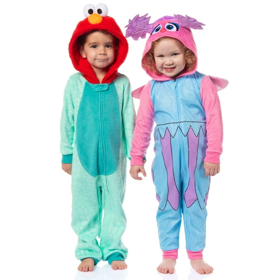 Sesame Street Toddler Kids' Union Suit Embroidered Hooded Footless Character Pajama Lounge Sleepwear - Elmo Abby Cadabby