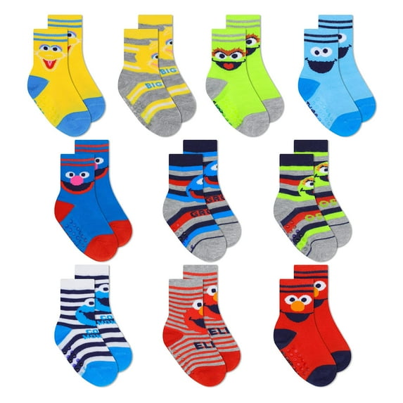 Sesame Street Toddler Socks with Grippers, Non Slip Socks for Kids