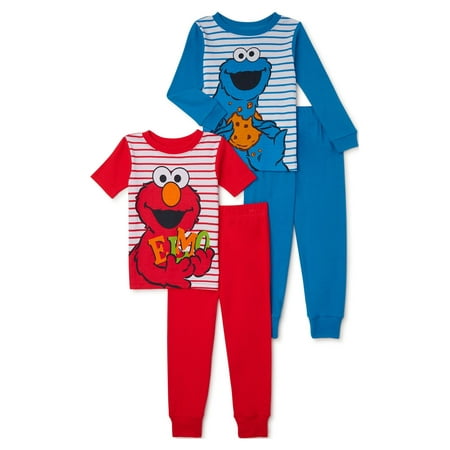 Sesame Street Toddler T-Shirt and Pants Pajama Set, 4-Piece, Sizes 12M-5T