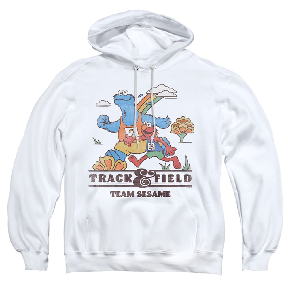 Sesame Street Track & Field Adult Pull-Over Hoodie, White, Medium