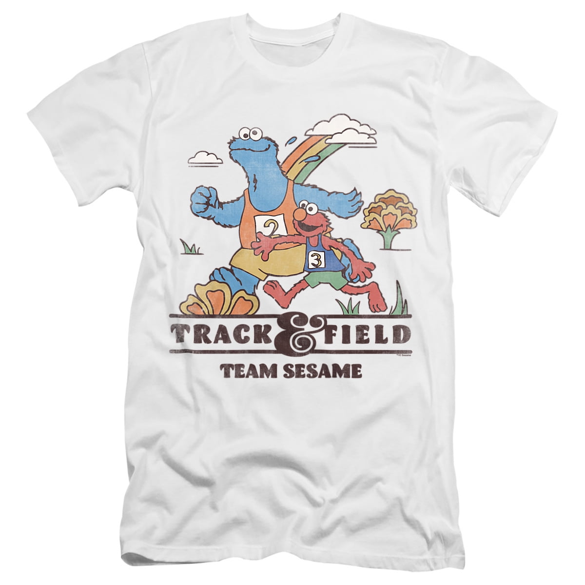 Sesame Street Track & Field Unisex Adult Canvas Brand T Shirt, White, Small
