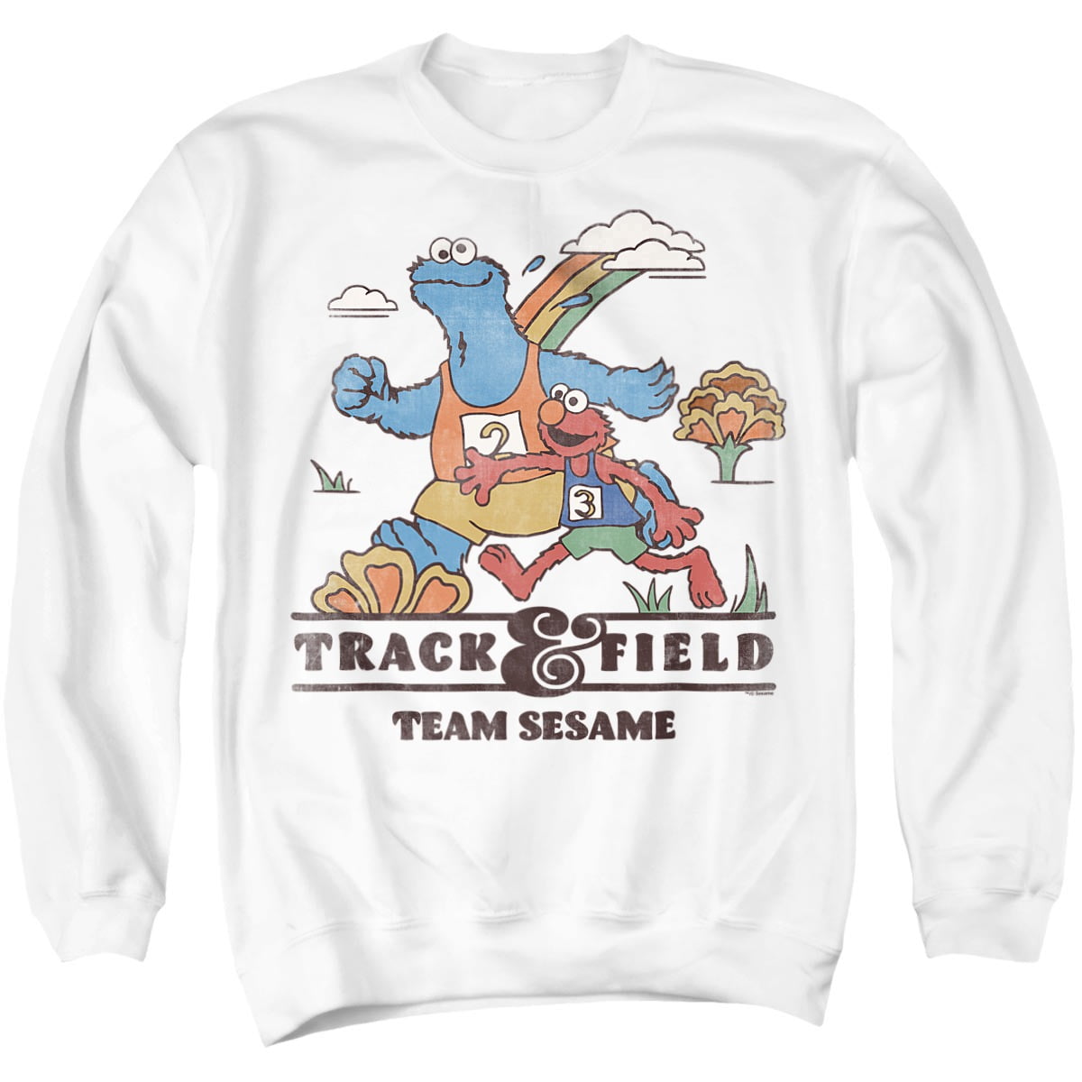Sesame Street Track & Field Unisex Adult Crewneck Sweatshirt, White, Large