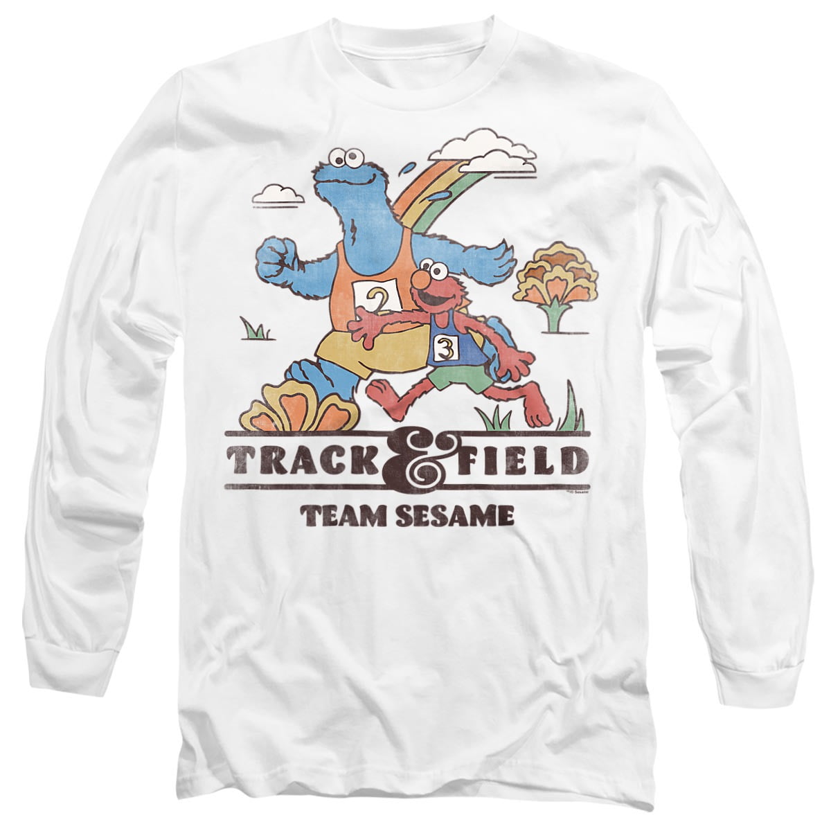 Sesame Street Track & Field Unisex Adult Long-Sleeve T Shirt, White, Large