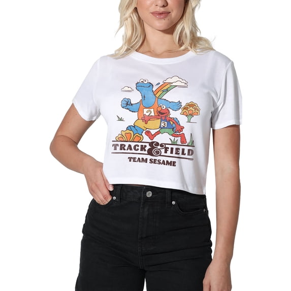 Sesame Street Track & Field Women's Crop Top T-Shirt, White, Large