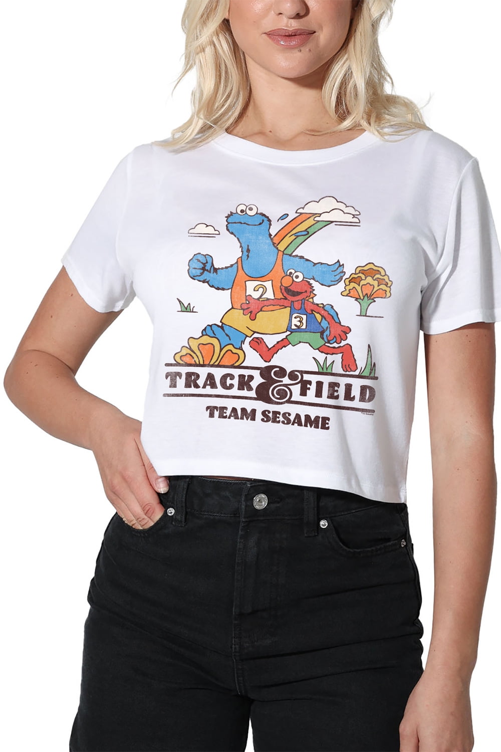 Sesame Street Track & Field Women's Crop Top T-Shirt, White, Small