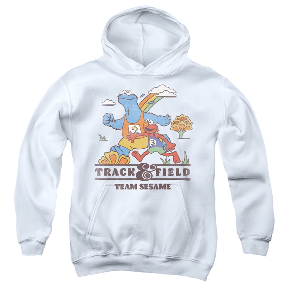 Sesame Street Track & Field Youth Kids Boy/Girls Pull-Over Hoodie, White, Large