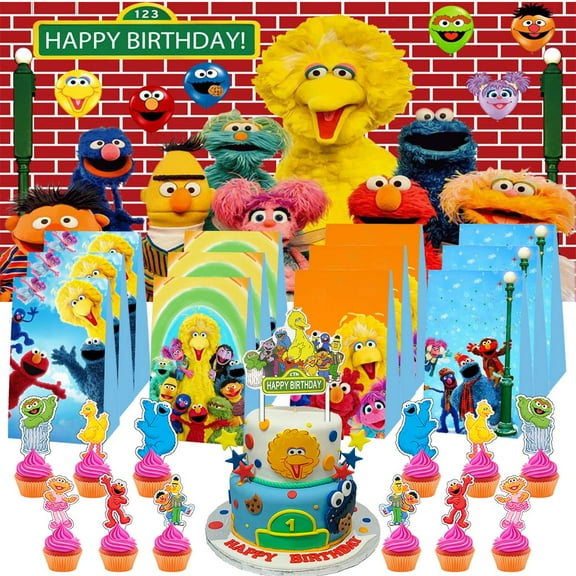 Sesame Street Treat Bags Candy Decorations Party Favor Supplies Birthday Cake Topper Backdrop Banner