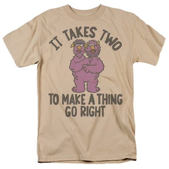 Sesame Street Two Headed Monster Takes Two Unisex Adult T Shirt, Sand, X-Large
