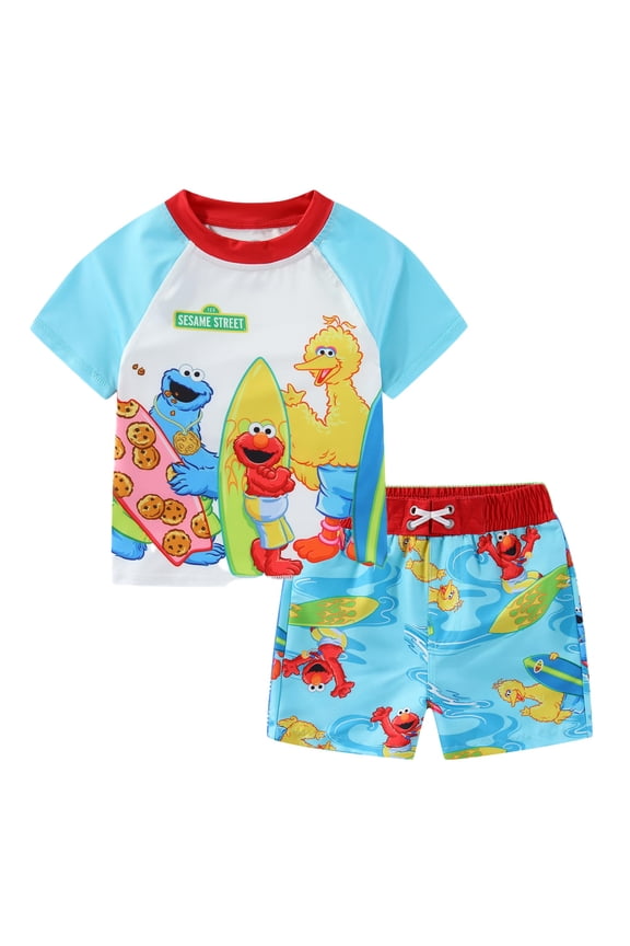 UPF 50+ Rash Guard Shirt and Swim Trunks Shorts Swimwear Set Swimsuit (Boys), 2 Piece Set, Sizes 18M-4T
