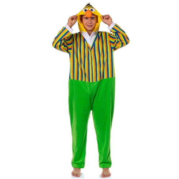 Sesame Street Union Suit Bert Adult Hooded Costume One Piece Pajama
