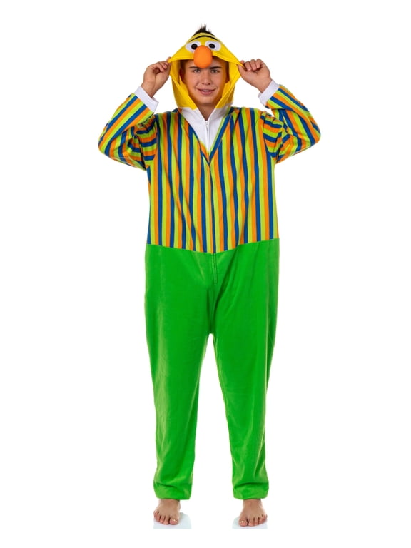 Sesame Street Union Suit Bert Adult Hooded Costume One Piece Pajama