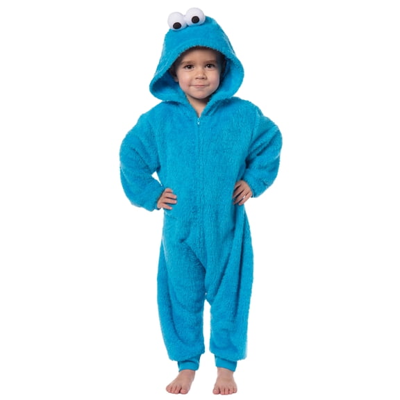 Sesame Street Unisex Kids' Character Hooded Union Suit Kigurumi Fleece Pajama - Cookie Monster Elmo Big Bird Oscar Grover