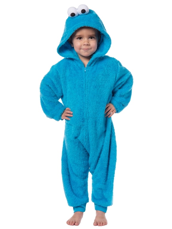 Sesame Street Unisex Kids' Character Hooded Union Suit Kigurumi Fleece Pajama - Cookie Monster Elmo Big Bird Oscar Grover