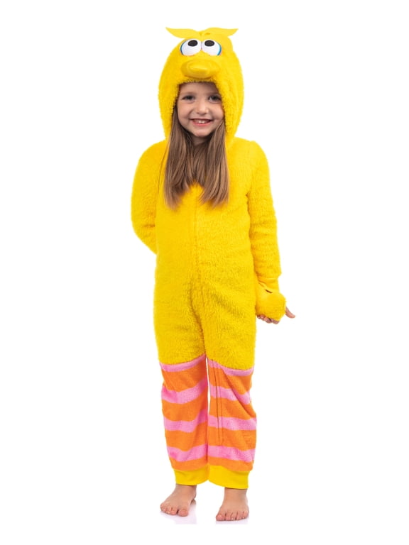Sesame Street Unisex Kids' Character Hooded Union Suit Kigurumi Fleece Pajama - Cookie Monster Elmo Big Bird Oscar Grover