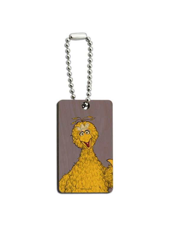 Sesame Street Vintage Big Bird Wood Wooden Rectangle Keychain Key Ring