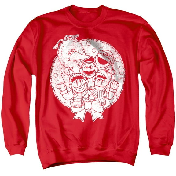 Sesame Street Vintage Christmas Wreath Unisex Adult Crewneck Sweatshirt, Red, 3X-Large