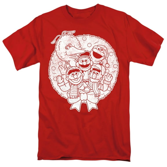 Sesame Street Vintage Christmas Wreath Unisex Adult T Shirt, Red, X-Large