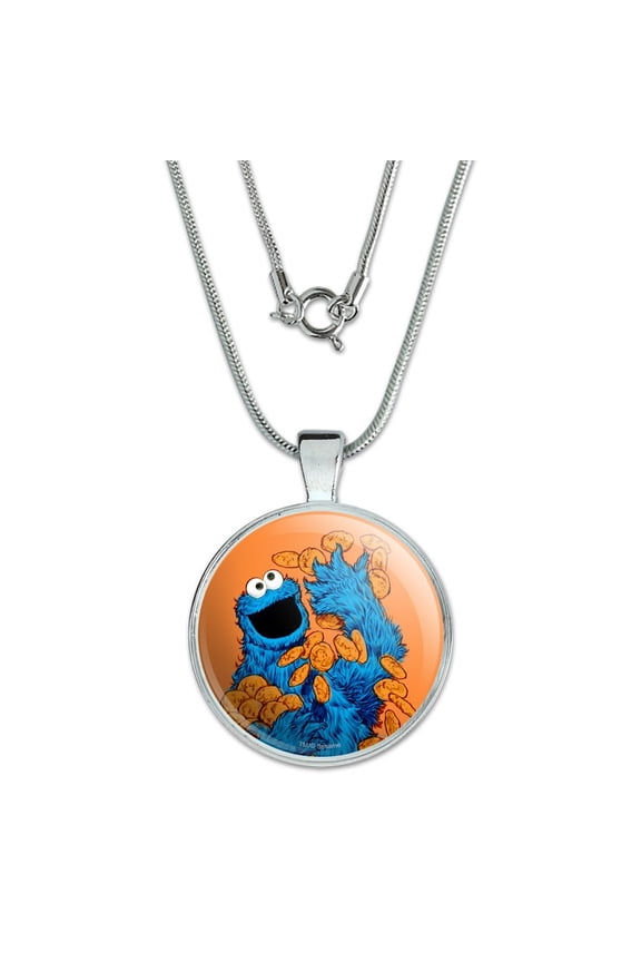 Sesame Street Vintage Cookie Monster 1" Pendant with Sterling Silver Plated Chain
