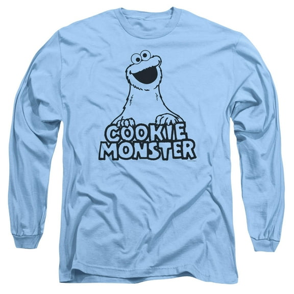 Sesame Street Vintage Cookie Monster Long Sleeve Adult 18/1 T-Shirt Carolina Blue