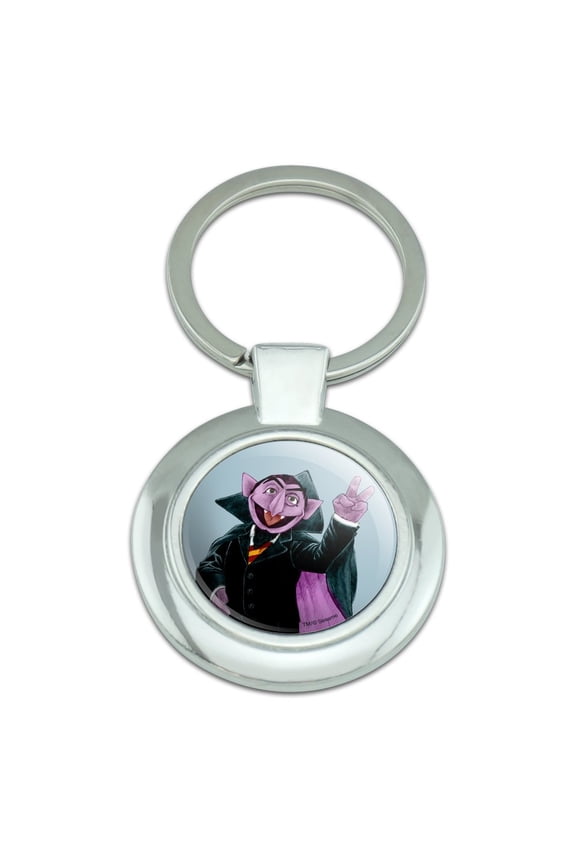 Sesame Street Vintage Count Von Count Keychain Classy Round Chrome Plated Metal