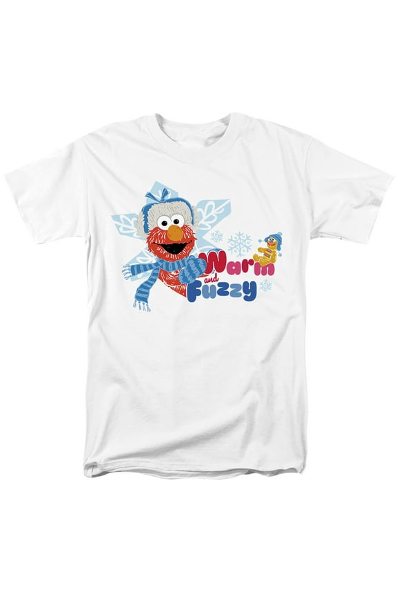 Warm And Fuzzy Holiday Elmo Unisex Adult T Shirt, White, Small