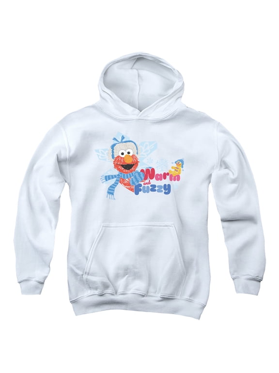 Warm And Fuzzy Holiday Elmo Youth Kids Boy/Girls Pull-Over Hoodie, White, Medium