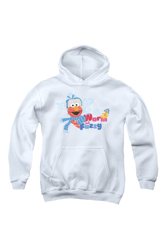 Warm And Fuzzy Holiday Elmo Youth Kids Boy/Girls Pull-Over Hoodie, White, Medium