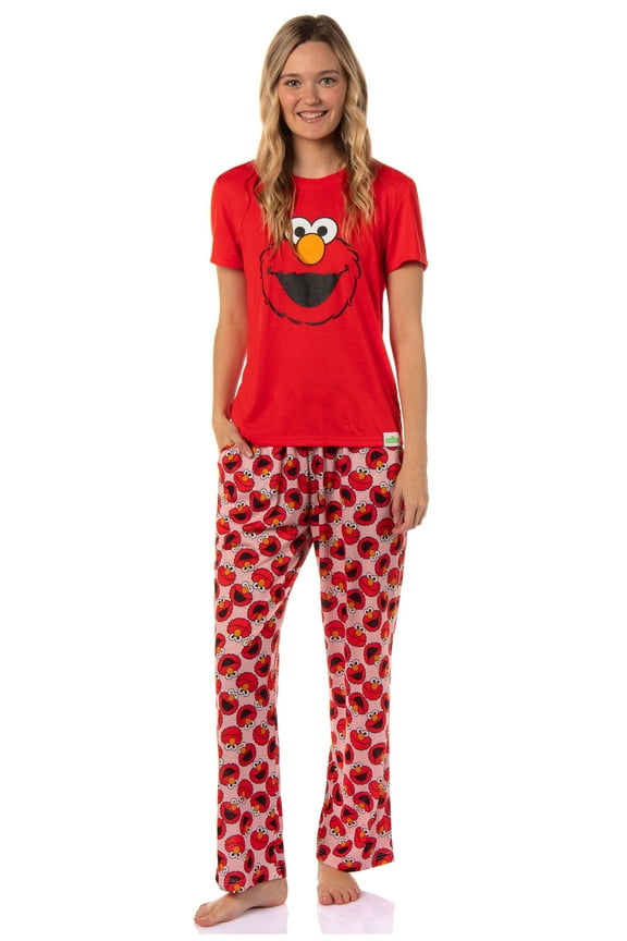 Sesame Street Women's Big Face Character Tossed AOP Sleep 2PC Pajama Pant Set Loungewear Sleepwear - Cookie Monster Elmo